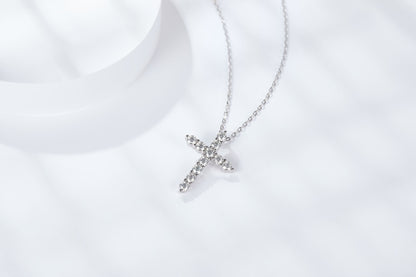 Moissanite Cross Pendant Necklace – 0.66ct DEF, Sterling Silver