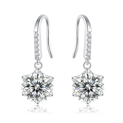 Moissanite Heart-Prong Drop Hook Earrings – 1.0ct Total (5.0mm), Sterling Silver