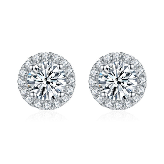 moissanite classic halo stud earrings 2.0ct DEF sterling silver – pair UK