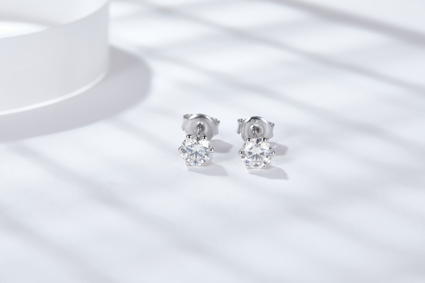 Moissanite Six-Prong Solitaire Stud Earrings – DEF, Sterling Silver