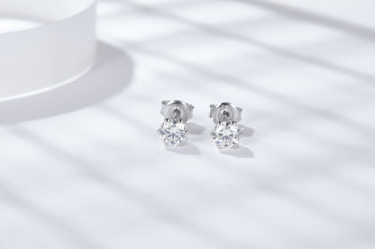 Moissanite Six-Prong Solitaire Stud Earrings – DEF, Sterling Silver