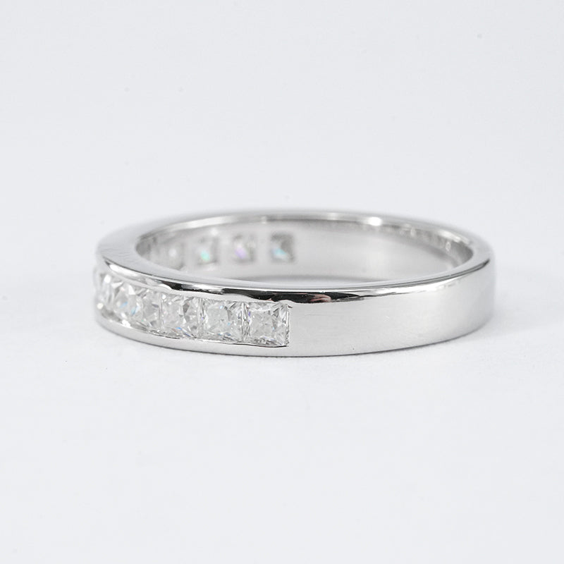 Princess Cut Moissanite Half Eternity Band – 0.585ct, White Gold Plated