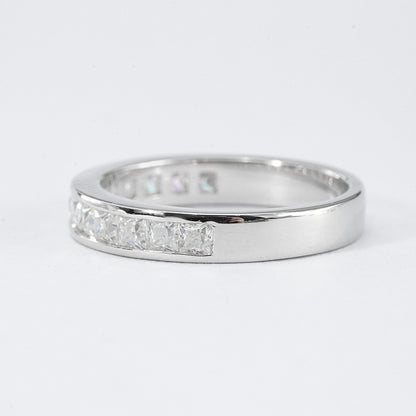 Princess Cut Moissanite Half Eternity Band – 0.585ct, White Gold Plated