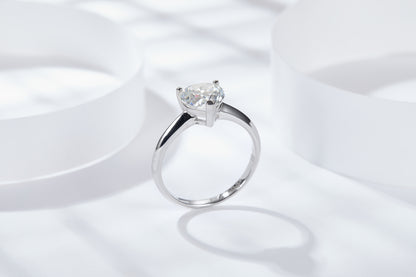 Moissanite Heart Solitaire Ring – 2.0ct, Sterling Silver
