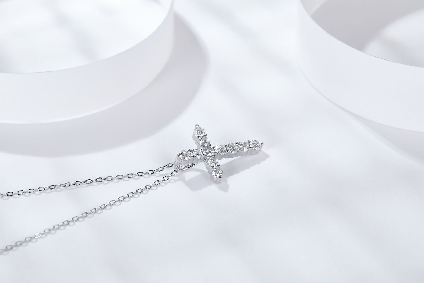 Moissanite Cross Pendant Necklace – 0.66ct DEF, Sterling Silver
