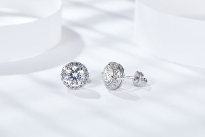 moissanite classic halo stud earrings 2.0ct DEF sterling silver – side view UK