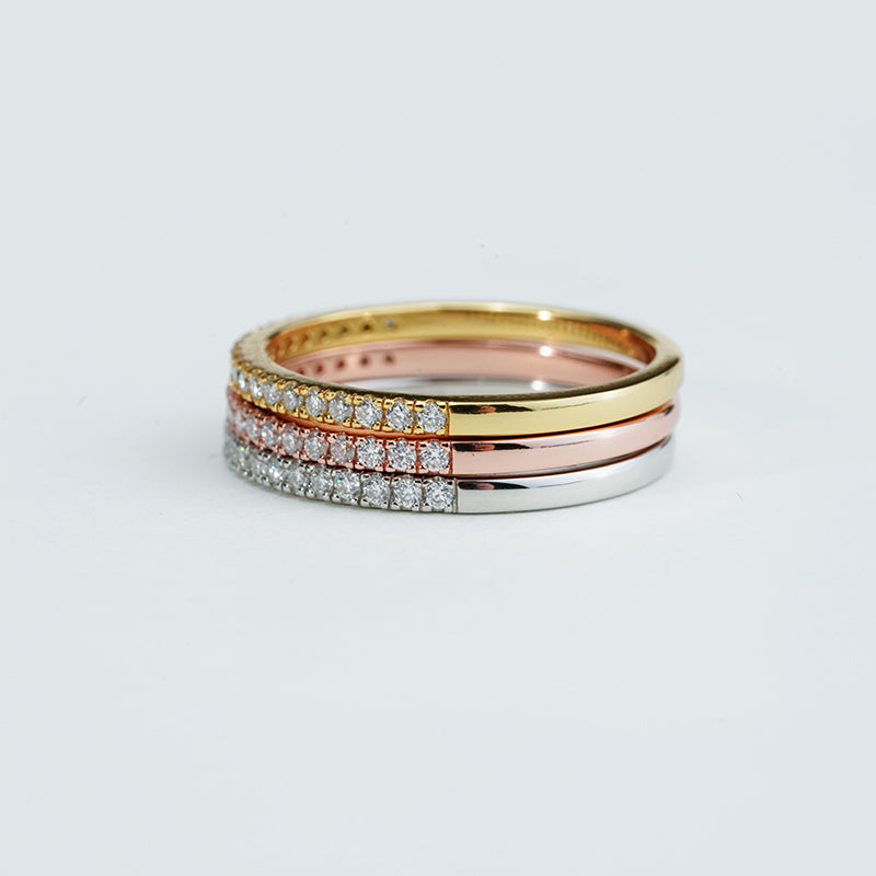 Three-Tone Moissanite Eternity Band Set – White, Rose &amp; Yellow Gold Plated, 0.90ct Total