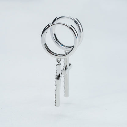 Moissanite Cross Drop Huggie Earrings – 0.96ct DEF, Sterling Silver