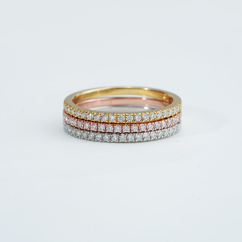 Three-Tone Moissanite Eternity Band Set – White, Rose &amp; Yellow Gold Plated, 0.90ct Total