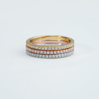 Three-Tone Moissanite Eternity Band Set – White, Rose &amp; Yellow Gold Plated, 0.90ct Total