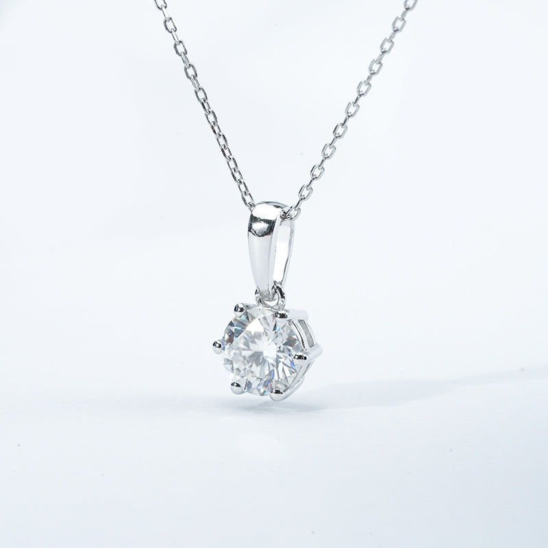 Classic Six-Prong Solitaire Moissanite Necklace – 1.0ct