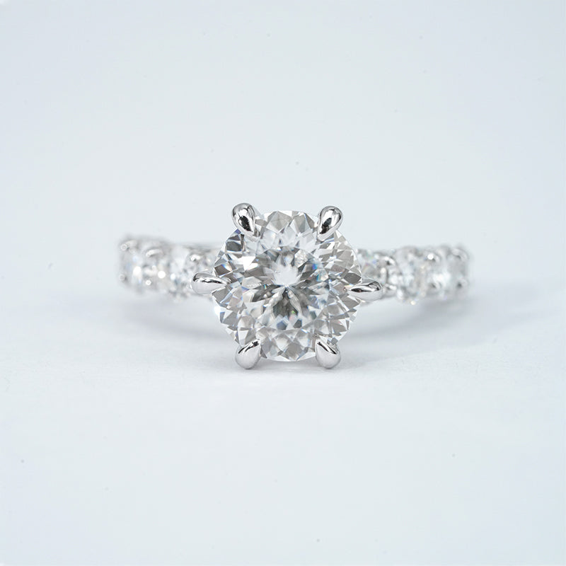 Moissanite Round Blossom Cut Statement Ring – 3.0ct Centre, Multi-Stone, Sterling Silver