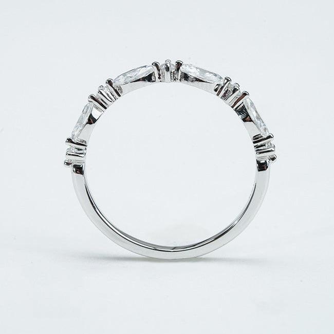 Marquise & Round Moissanite Band Ring – DEF, Sterling Silver