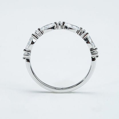 Marquise & Round Moissanite Band Ring – DEF, Sterling Silver