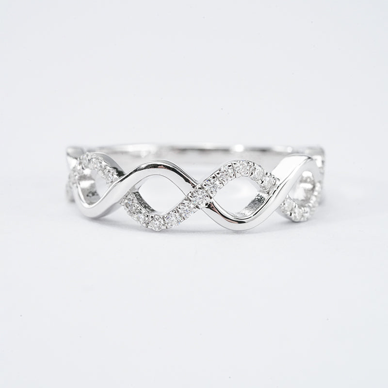 Infinity Twist Moissanite Band – 0.20ct Total, 29 x 1.1mm DEF, Sterling Silver