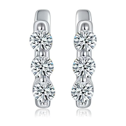 Moissanite Three-Stone Huggie Earrings – 0.48ct DEF, Sterling Silver