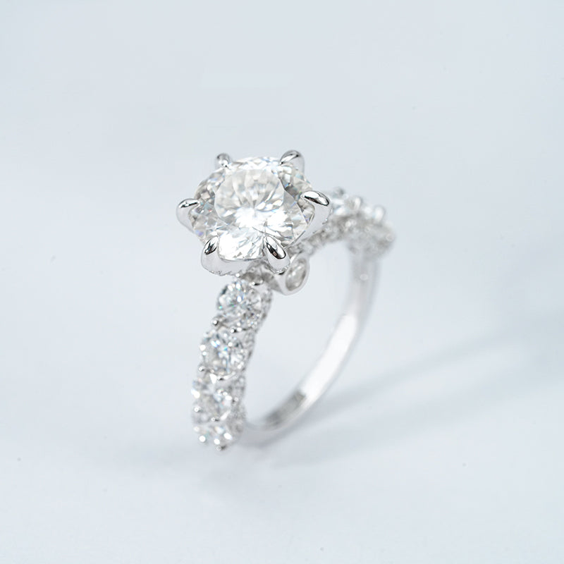 Moissanite Round Blossom Cut Statement Ring – 3.0ct Centre, Multi-Stone, Sterling Silver