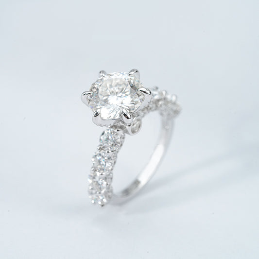 Moissanite Round Blossom Cut Statement Ring – 3.0ct Centre, Multi-Stone, Sterling Silver