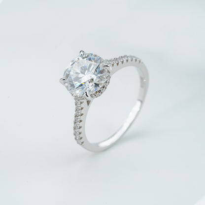 Moissanite Round Solitaire & Pavé Accent Ring – 1.0ct Centre, Sterling Silver