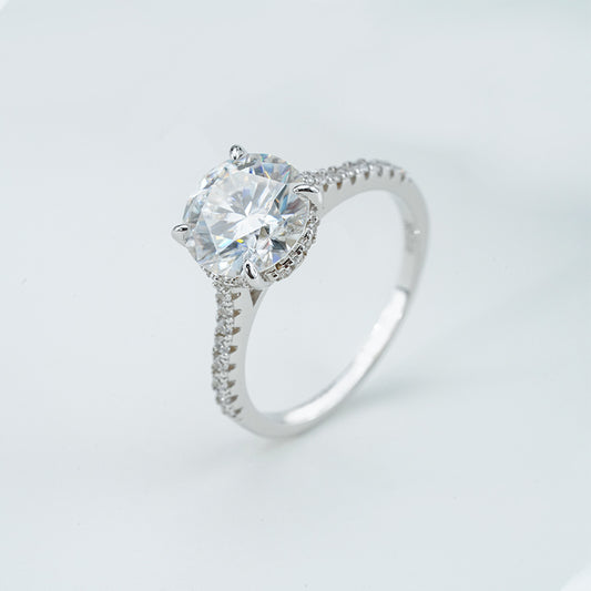 Moissanite Round Solitaire & Pavé Accent Ring – 1.0ct Centre, Sterling Silver