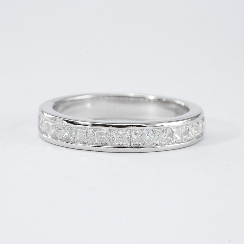 Princess Cut Moissanite Half Eternity Band – 0.585ct, White Gold Plated