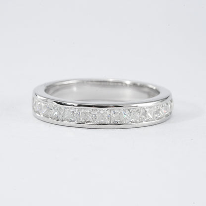 Princess Cut Moissanite Half Eternity Band – 0.585ct, White Gold Plated