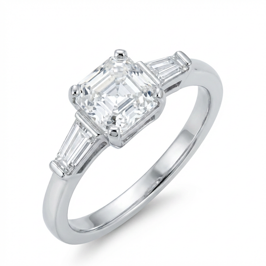 Moissanite 3-Stone Ring – Sparkling Asscher Cut