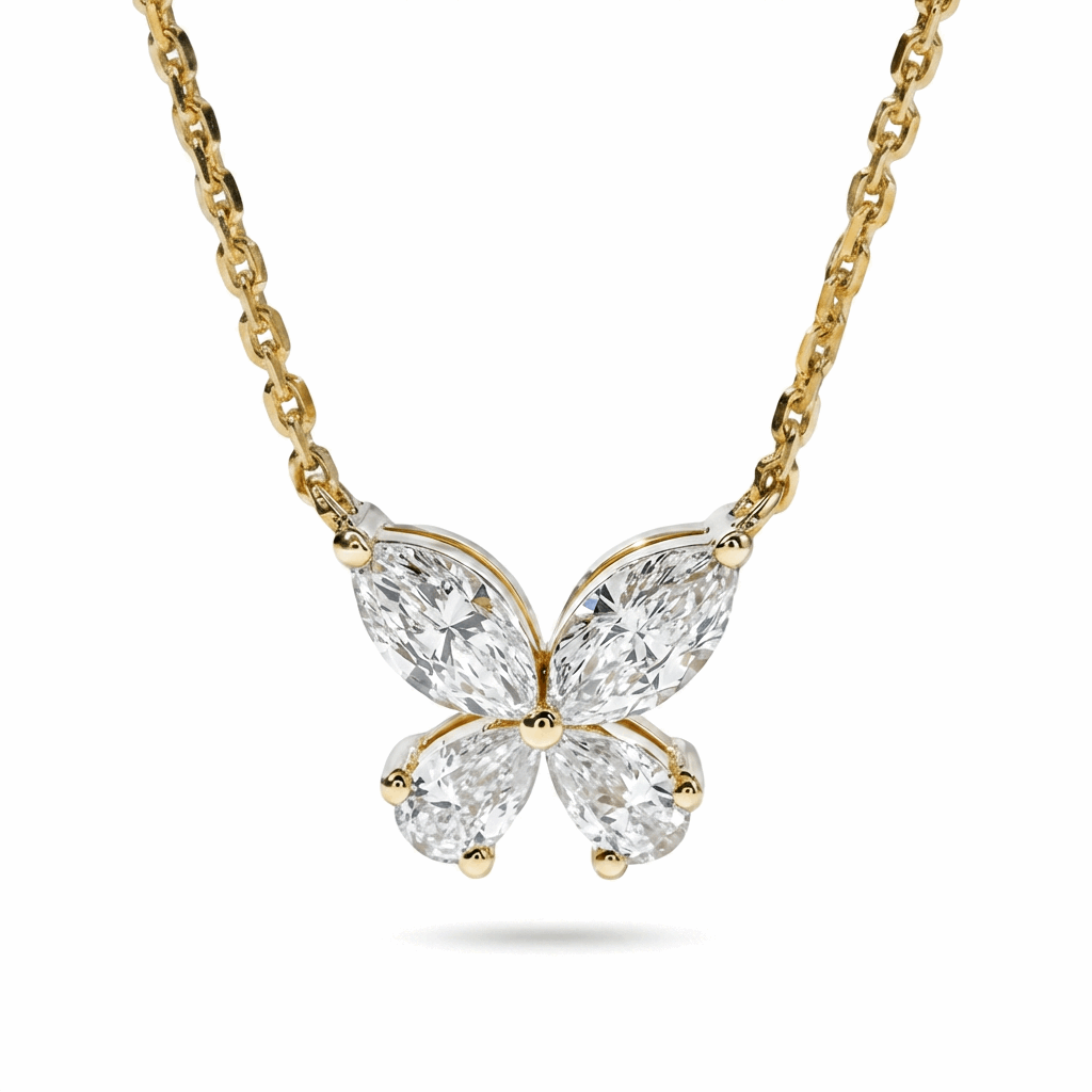 Diamond Butterfly Necklace Lab-Grown  – 1.96ct, 18K Yellow Gold