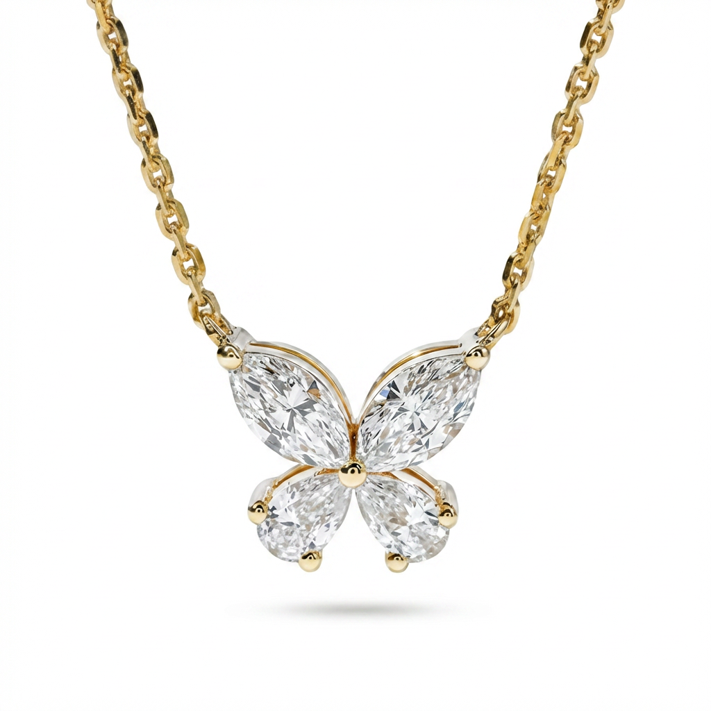 Diamond Butterfly Necklace Lab-Grown  – 1.96ct, 18K Yellow Gold