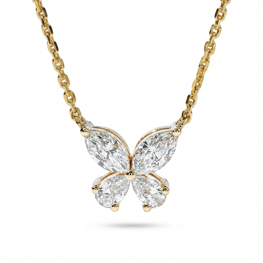 Diamond Butterfly Necklace Lab-Grown  – 1.96ct, 18K Yellow Gold