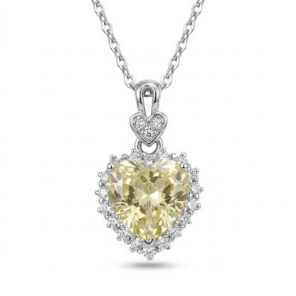 Yellow Crushed Ice CZ Heart Necklace – Moissanite Halo, Sterling Silver