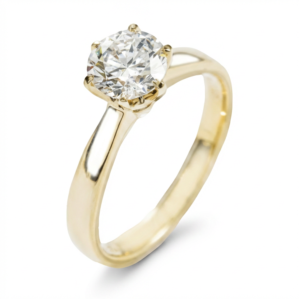 Classic 6 Claw Diamond Solitaire Ring – 1.01ct, 18K Yellow Gold