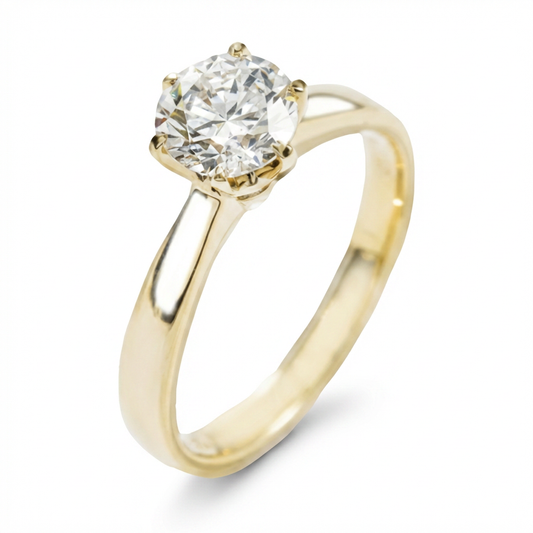 Classic 6 Claw Diamond Solitaire Ring – 1.01ct, 18K Yellow Gold