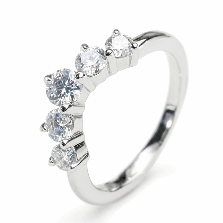 Crescent Five-Stone Moissanite Band – 0.90ct Total, DEF, White Gold Plated 925 Silver
