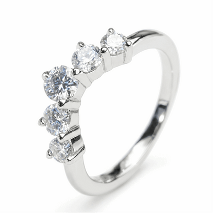 Crescent Five-Stone Moissanite Band – 0.90ct Total, DEF, White Gold Plated 925 Silver