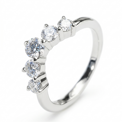 Crescent Five-Stone Moissanite Band – 0.90ct Total, DEF, White Gold Plated 925 Silver