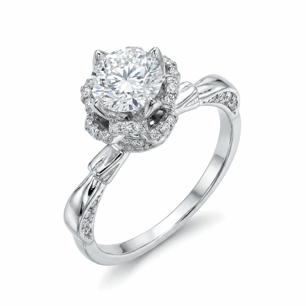 Vintage Halo Moissanite Ring with Twisted Band – 1.0ct