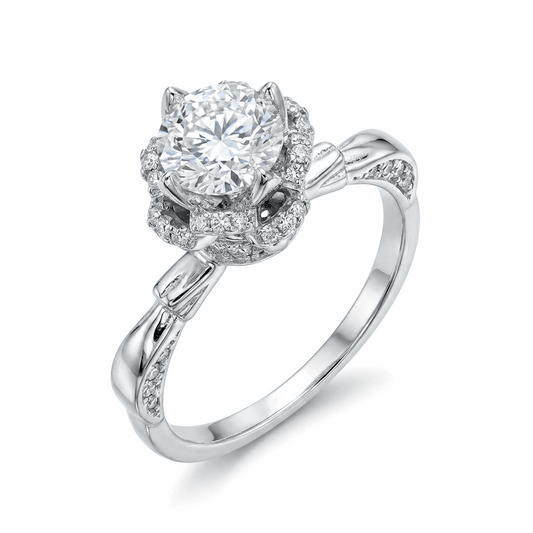 Vintage Halo Moissanite Ring with Twisted Band – 1.0ct
