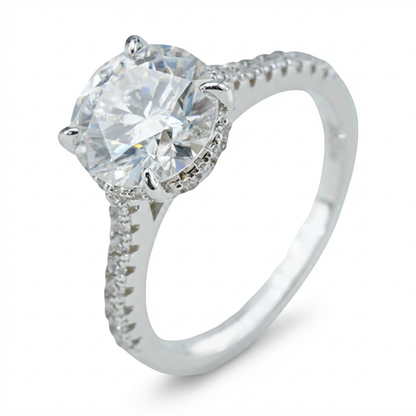 Moissanite Round Solitaire & Pavé Accent Ring – 1.0ct Centre, Sterling Silver