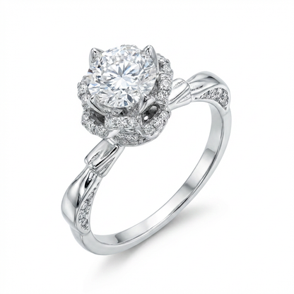 Vintage Halo Moissanite Ring with Twisted Band – 1.0ct
