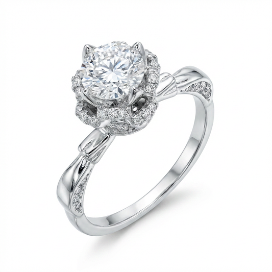 Vintage Halo Moissanite Ring with Twisted Band – 1.0ct