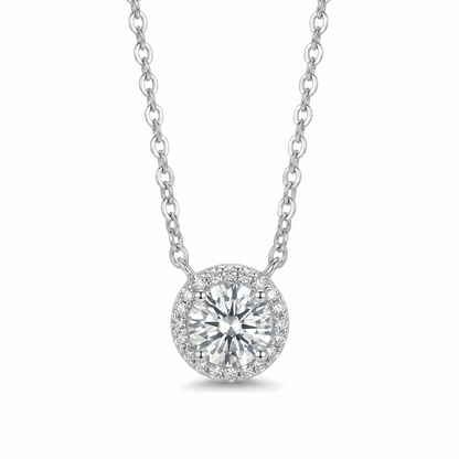 Diamond Halo Pendant Necklace - Sterling Silver