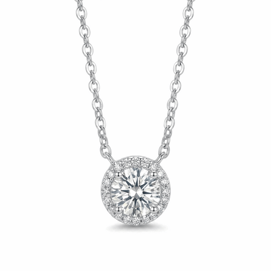 Diamond Halo Pendant Necklace - Sterling Silver