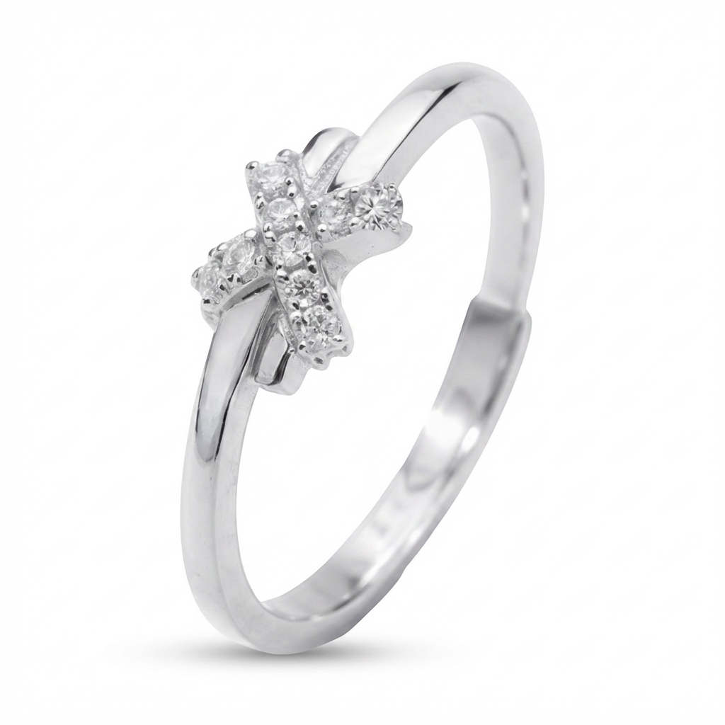 Cross Cluster Ring - Adjustable Moissanite Sterling Silver