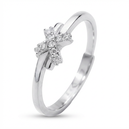 Cross Cluster Ring - Adjustable Moissanite Sterling Silver