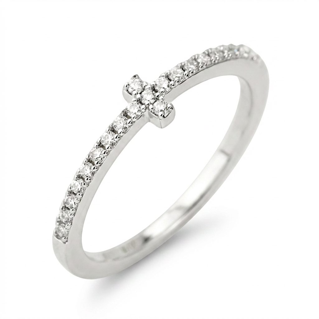 Moissanite Cross Band – 0.17ct Total DEF, Sterling Silver