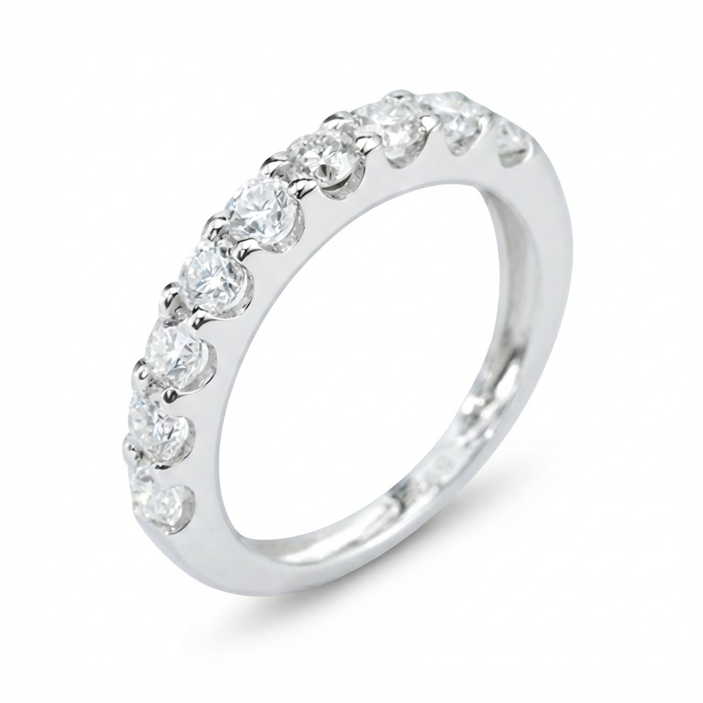 Moissanite Pavé Half Eternity Band – 9 x 2.7mm DEF, Sterling Silver