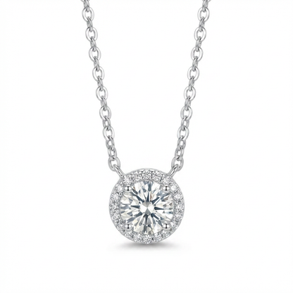 Diamond Halo Pendant Necklace - Sterling Silver