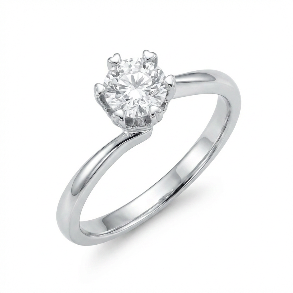 Twisted Solitaire Moissanite Ring with Heart Prongs – 0.5ct