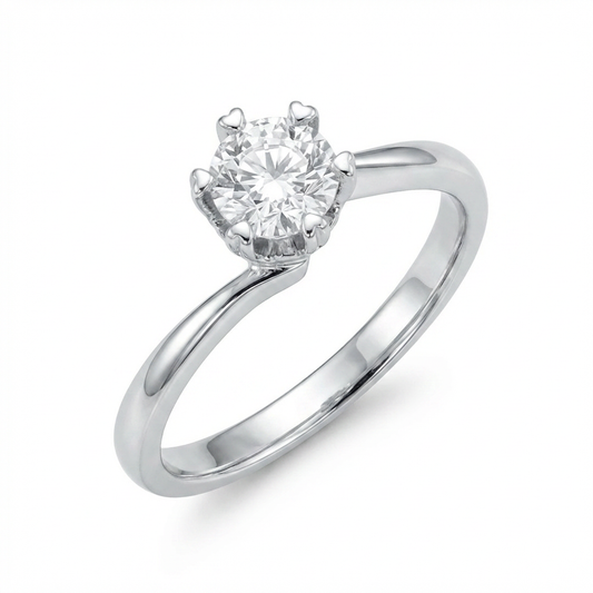 Twisted Solitaire Moissanite Ring with Heart Prongs – 0.5ct